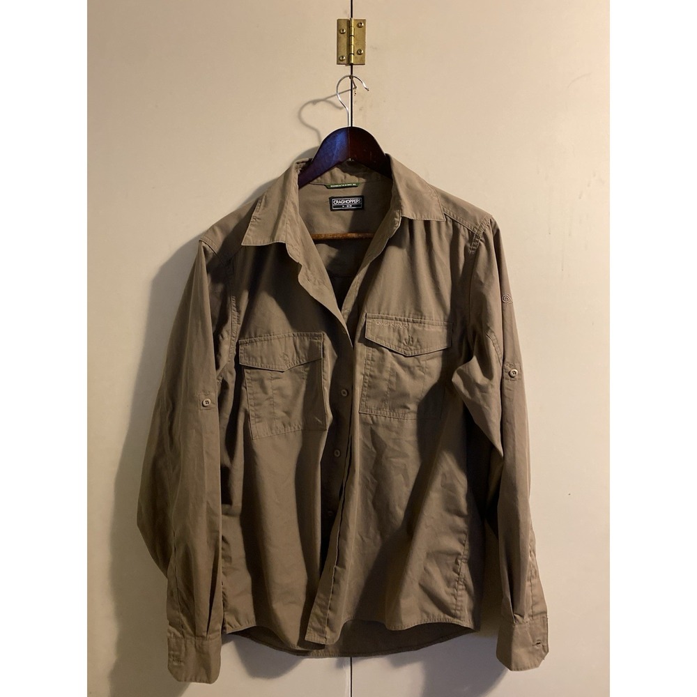 Craghoppers Mens Khaki Long Sleeve Cargo Utility Hiking Travel Shirt Size Medium